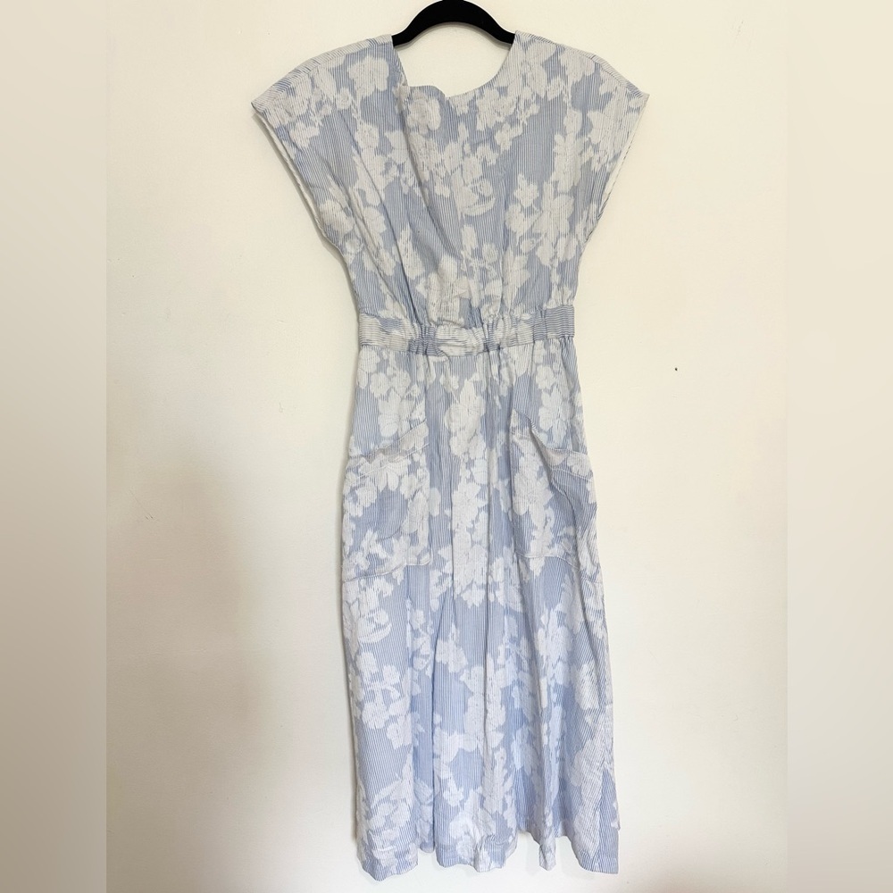Banana Republic Poplin Fit-and-Flare Dress,Light Blue Stripe XXS #555102 T09